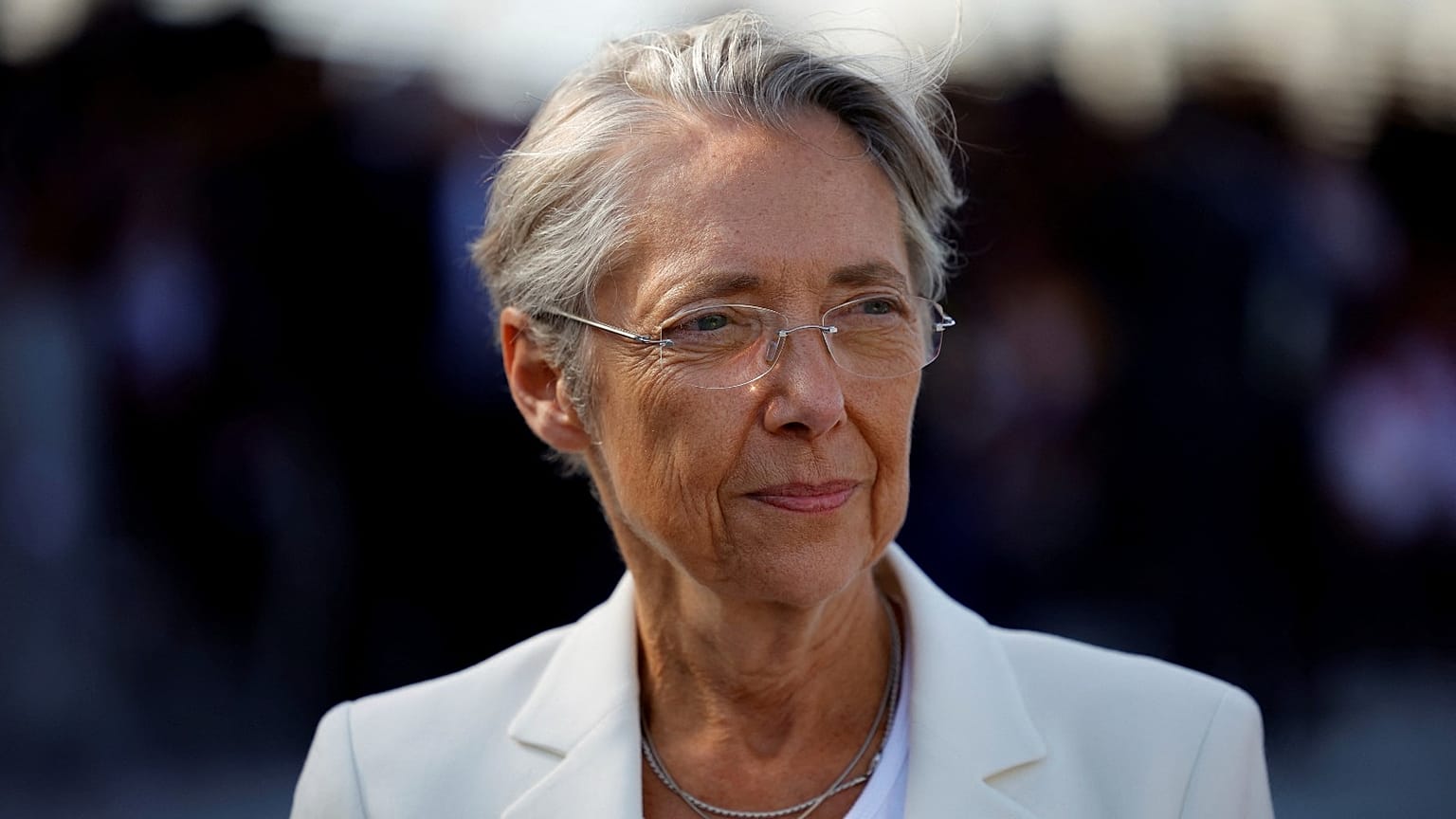 French Prime Minister Elisabeth Borne attends the annual Bastille Day military parade, in Paris, Thursday, July 14, 2022.