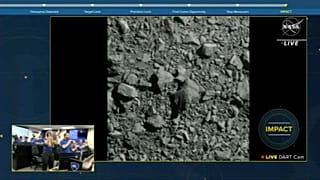 n this image made from a NASA livestream, the Double Asteroid Redirection Test spacecraft crashes into an asteroid on Monday, Sept. 26, 2022.