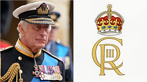 King Charles III, left, and the new cypher, right