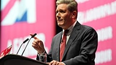 Keir Starmer, the leader of Britain's Labour Party makes his speech at the party's annual conference in Liverpool, England, Tuesday, Sept. 27, 2022.