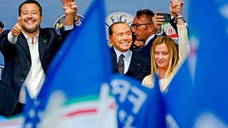 De g. à d. : Matteo Salvini, Silvio Berlusconi et Giorgia Meloni, Rome, le 22 septembre 2022, Italie