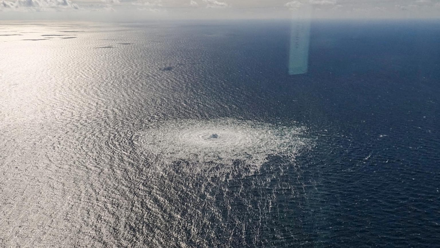 Gas leak at Nord Stream 2 as seen from the Danish F-16 interceptor on Bornholm, Denmark, 27 September 2022.