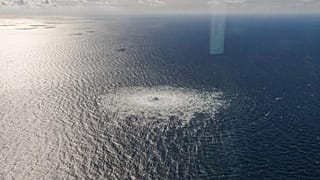Gas leak at Nord Stream 2 as seen from the Danish F-16 interceptor on Bornholm, Denmark, 27 September 2022.