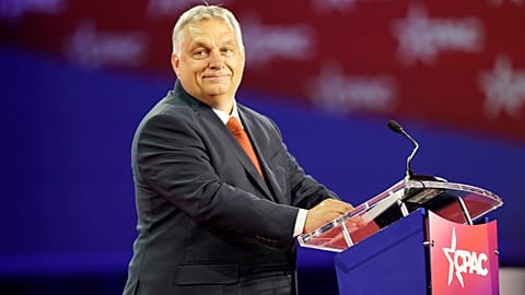 Hungarian Prime Minister Viktor Orban pauses while speaking at the Conservative Political Action Conference (CPAC) in Dallas, Thursday, 4 August 2022. 
