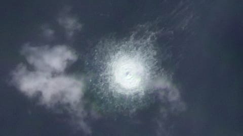 The gas leak from Nord Stream, seen near the island of Bornholm, Denmark on Sept 27, 2022
