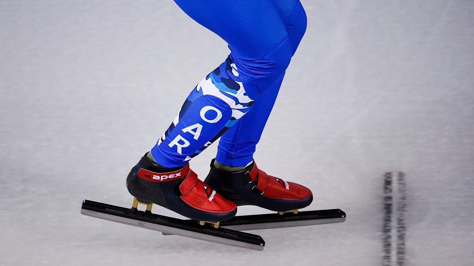 FILE - A Russian short track speed skater Pavel Sitnikova wears an Olympic uniform with the logo OAR - Olympic Athlete from Russia, South Korea 2018