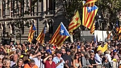 Detalle de la manifestación del sábado en conmemoración del 1-O en Barcelona.