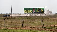 View of a billboard in support of Brazilian President and re-election candidate Jair Bolsonaro at a farm in the municipality of Humaitá.