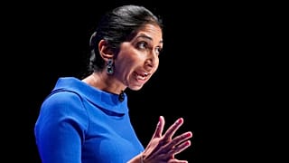 Britain's Home Secretary Suella Braverman speaks during the Conservative Party annual conference at the International Convention Centre in Birmingham, 4 October 2022