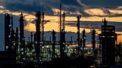 Chimneys and pipes are pictured on Germany's BASF chemical plant, which is reliant on gas as a raw material