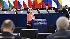 La présidente de la Commission européenne, Ursula von der Leyen, lors d'une déclaration devant les députés du Parlement européen, le 5 octobre 2022