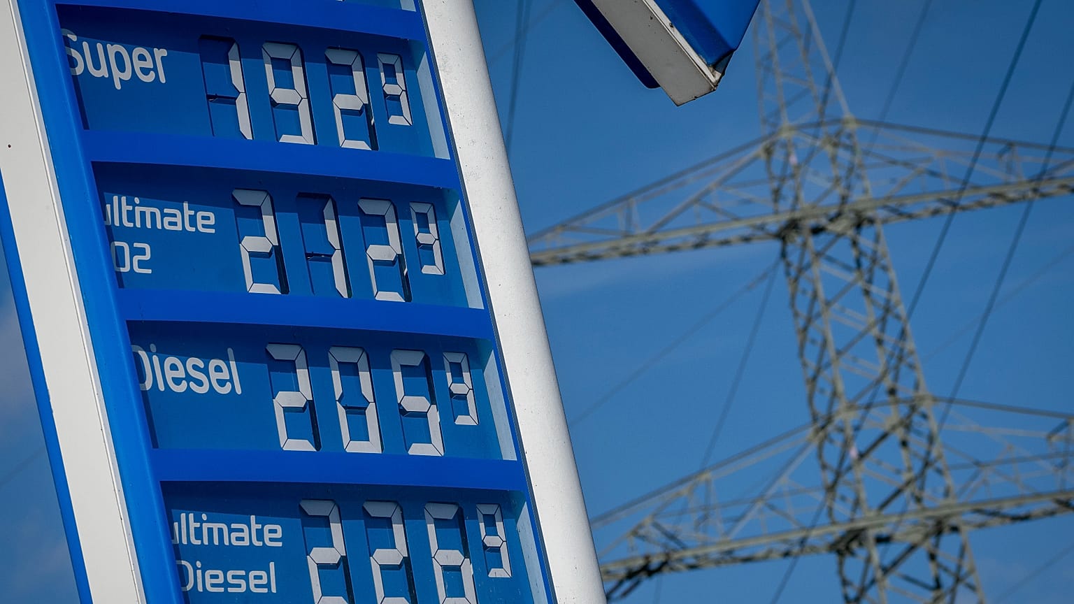 Gas prices are displayed at a gas station in Frankfurt, Germany. 