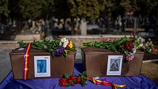 The remains of Romualdo Puerto Ibarra and Francisco Cordon Herreros, two victims of Spain’s Civil War, at a cemetery in Guadalajara.
