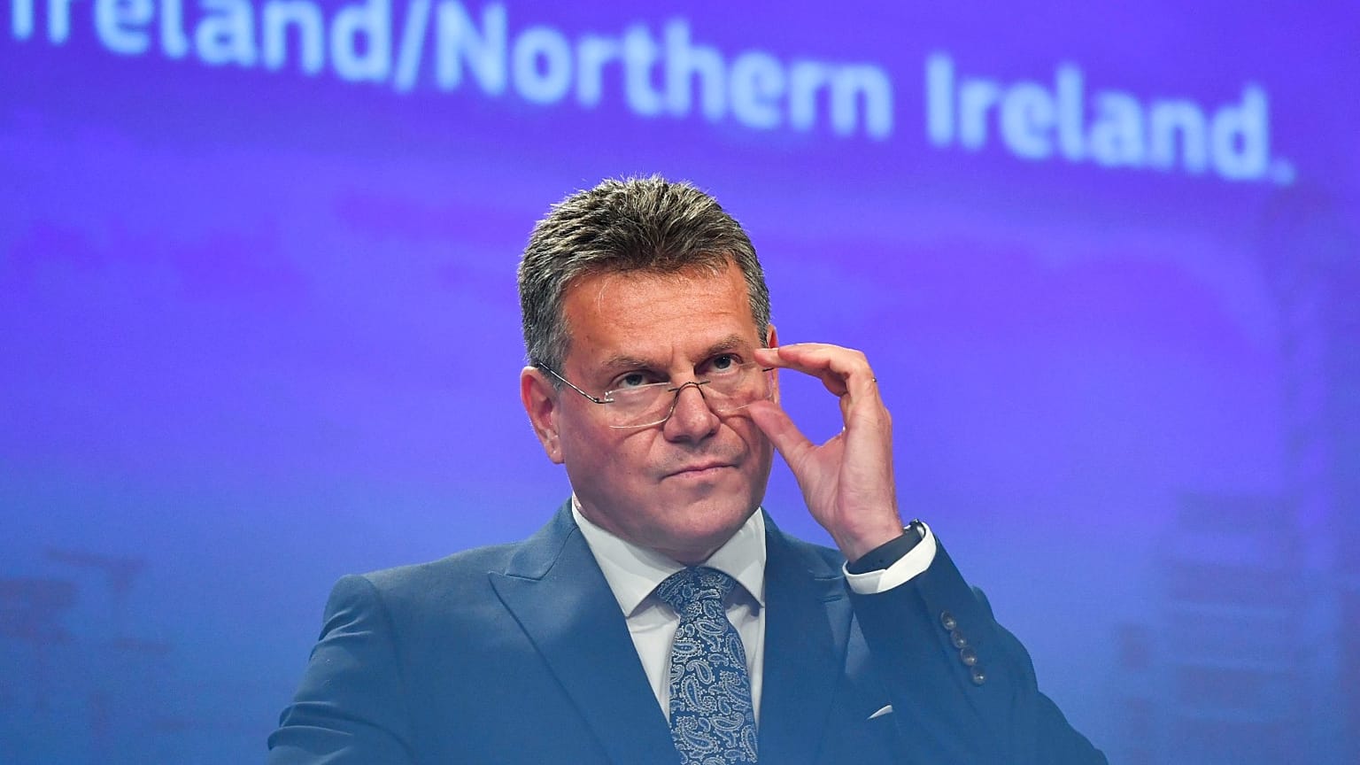 Maros Sefcovic speaks during a media conference at EU headquarters in Brussels, Wednesday, June 15, 2022.