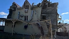 Ein beschädigtes Haus in Lyman