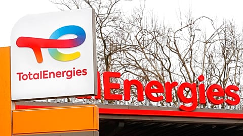 The logo of French energy conglomerate TotalEnergies is seen at a gas station in Lille, northern France, Tuesday, March.1, 2022. 