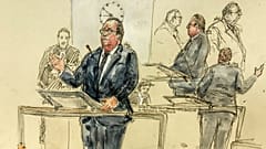 Dessin de presse : François Hollande, devant la cour d'assises spéciale de Paris, le 10 octobre 2022 