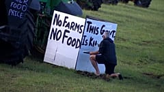 Farmers gathered with their tractors to protest on Thursday.