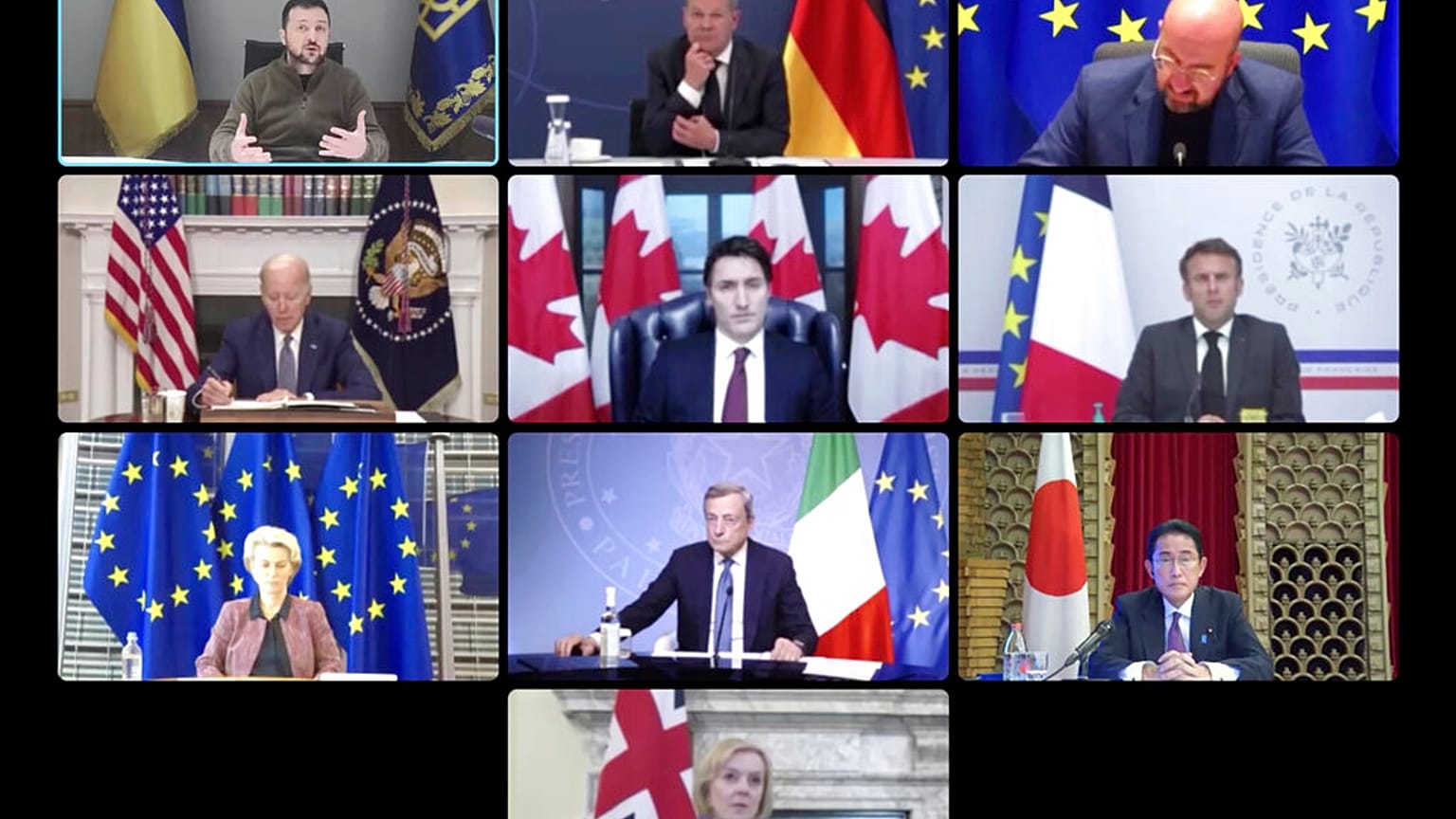 En réunion virtuelle avec le G7, le président ukrainien Volodymyr Zelensky lui a demandé de l'aider à créer un "bouclier aérien" au-dessus de l'Ukraine.