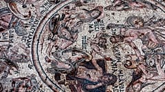 A mosaic floor dating to the Roman era in the city of al-Rastan in Syria's west-central province of Homs.