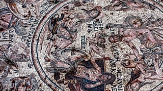A mosaic floor dating to the Roman era in the city of al-Rastan in Syria's west-central province of Homs.