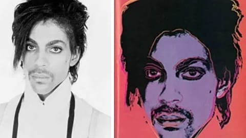 The original Lynn Goldsmith photograph of Prince and Andy Warhol's portrait of the musician