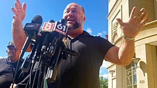 Infowars host Alex Jones outside Connecticut courthouse