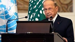 الرئيس اللبناني ميشال عون خلال مؤتمر صحفي في القصر الرئاسي في بعبدا شرق بيروت، لبنان.