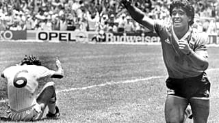 Diego Maradona celebrates his second goal against England in the 1986 World Cup