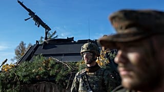 Soldiers of the German Bundeswehr 41st Mechanized Infantry Brigade take part in a military exercise at the Gaiziunai training ground some 130 kms west of Vilnius
