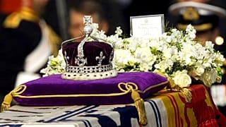 The Koh-i-noor, or "mountain of light," diamond, set in the Maltese Cross at the front of the crown made for Britain's late Queen Mother Elizabeth