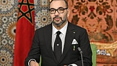 العاهل المغربي الملك محمد السادس أثناء كلمة في الرباط، المغرب. 
