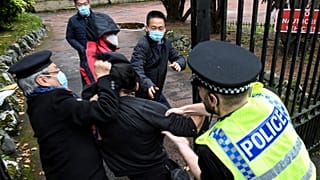 An incident involving a scuffle between a Hong Kong pro-democracy protester and Chinese consulate staff, as a British police officer attempts to intervene on 16 October 2022