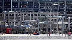 A network of piping that makes up pieces of a "train" at Cameron LNG export facility in Hackberry, La., March 31, 2022.