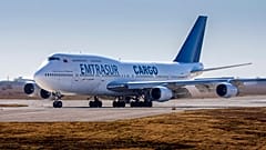 Eine venezolanische Boeing 747, von Emtrasur betrieben, auf dem Flughafen Ambrosio Taravella, Cordoba, Argentinien, 6. Juni 2022