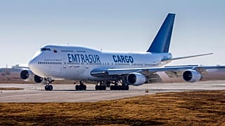 Eine venezolanische Boeing 747, von Emtrasur betrieben, auf dem Flughafen Ambrosio Taravella, Cordoba, Argentinien, 6. Juni 2022