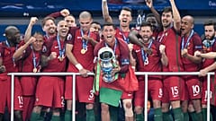 Cristiano Ronaldo lifts the Euro 2016 trophy for Portugal