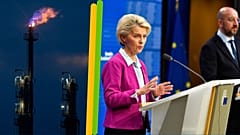 A g. : usine pétrochimique à Ludwigshafen, (Allemagne), le 27/09/2022 - A dr. : Ursula von der Leyen et Charles Michel à Bruxelles, le 21/10/2022