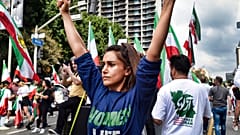 Rassemblement de soutien aux manifestants en Iran, dans la rue depuis la mort de Mahsa Amini mi-septembre, le 22 octobre 2022