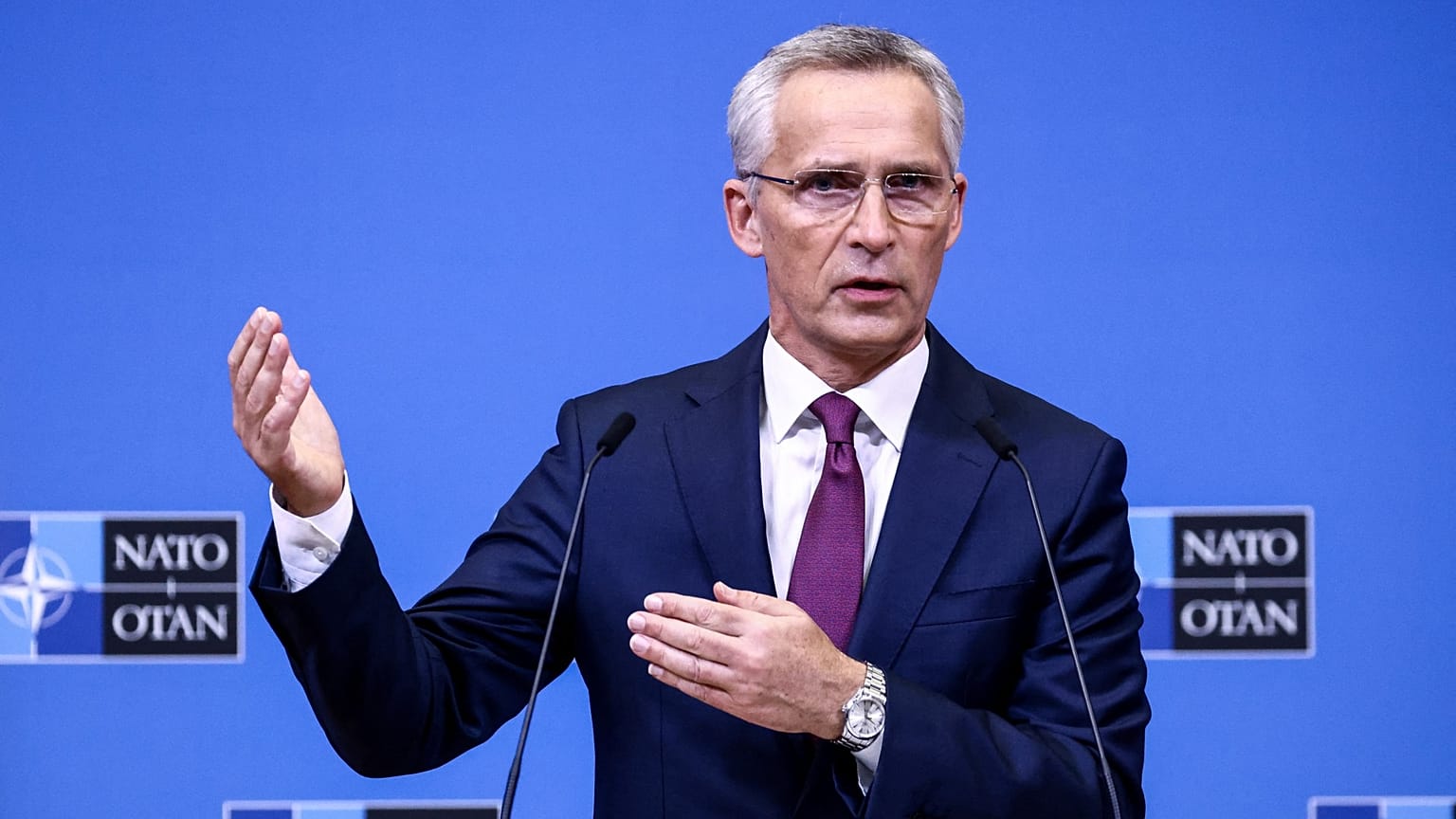 Archives : le secrétaire de l'Otan, Jens Stoltenberg, lors d'une déclaration au siège de l'organisation à Bruxelles, le 13 octobre 2022