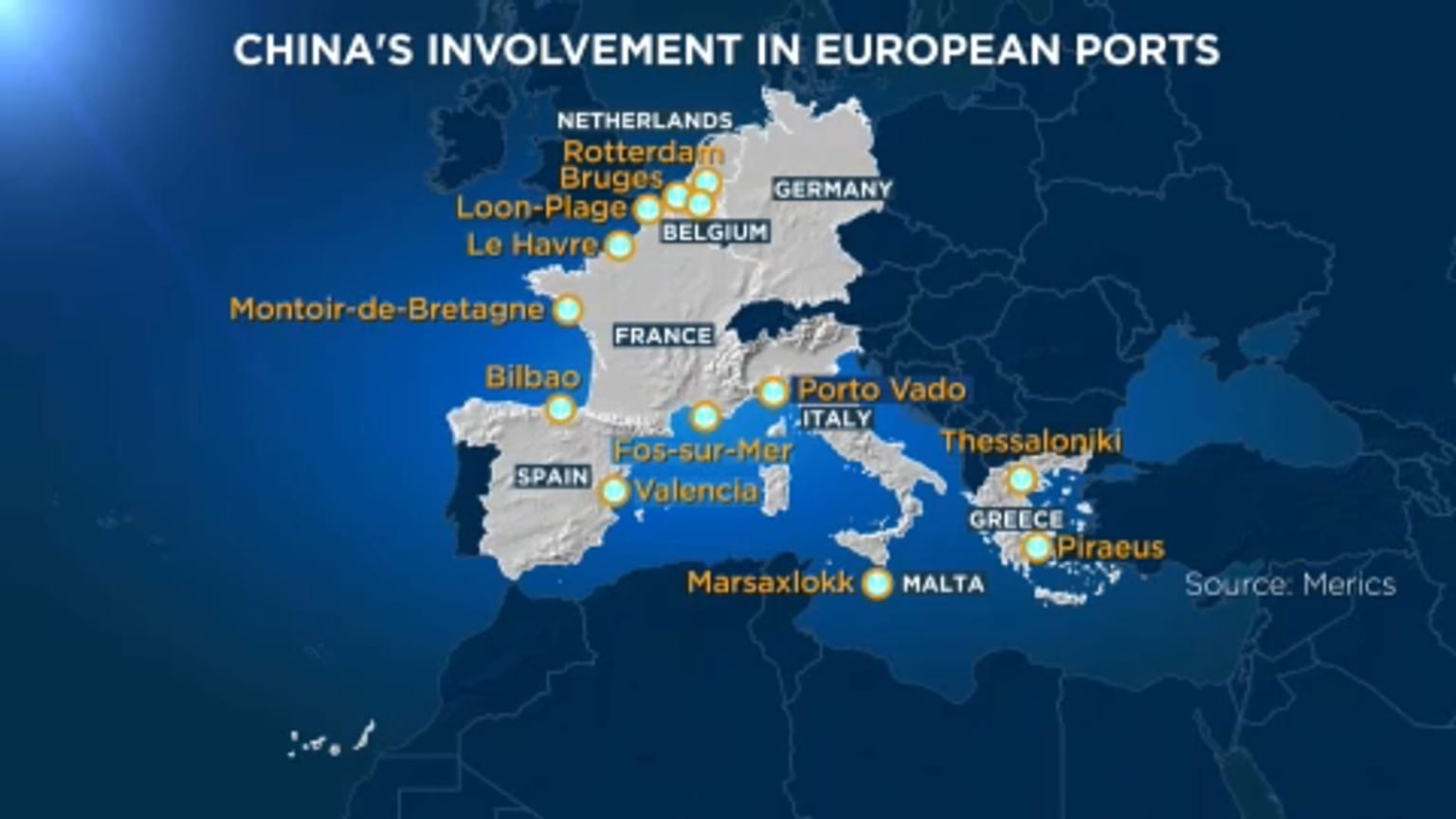 La mappa dei porti "cinesi" in Europa.