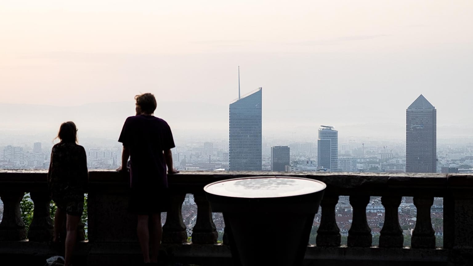  View of the city of Lyon from the Fourviere hill during an episode of air pollution in the whole region of Auvergne-Rhone Alpes.