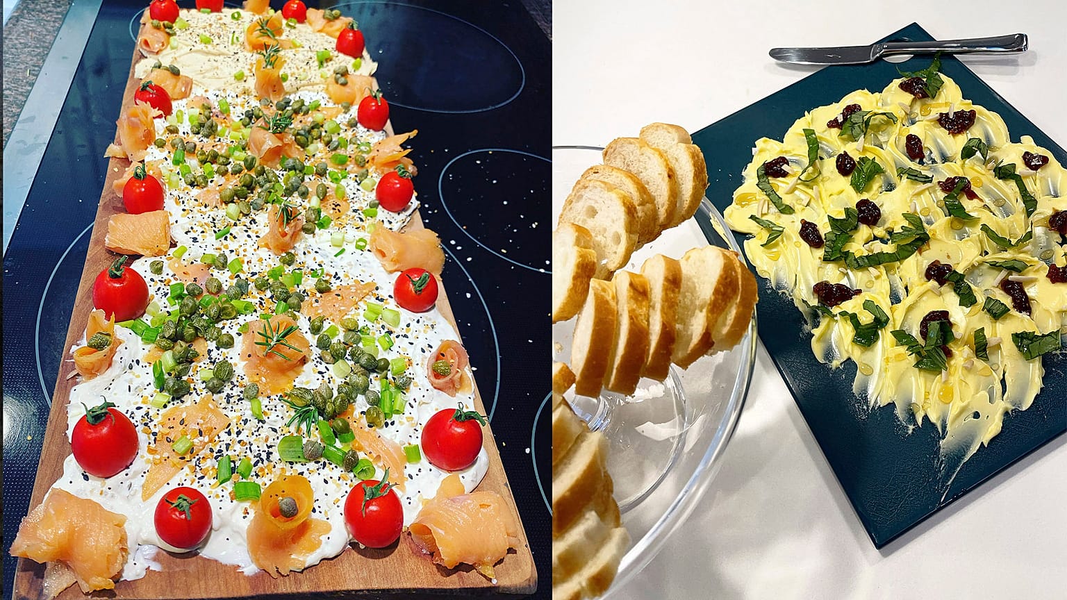 A cream cheese board, left, and a butter board. Butter boards, the polarizing stepchild of charcuterie, have taken TikTok to new food-craze heights.