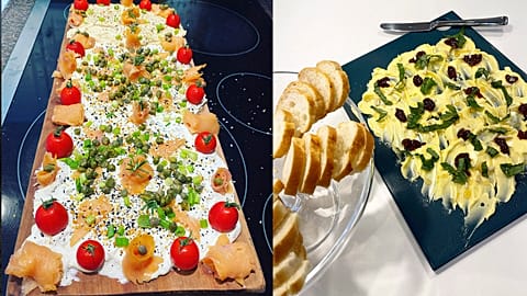 A cream cheese board, left, and a butter board. Butter boards, the polarizing stepchild of charcuterie, have taken TikTok to new food-craze heights.