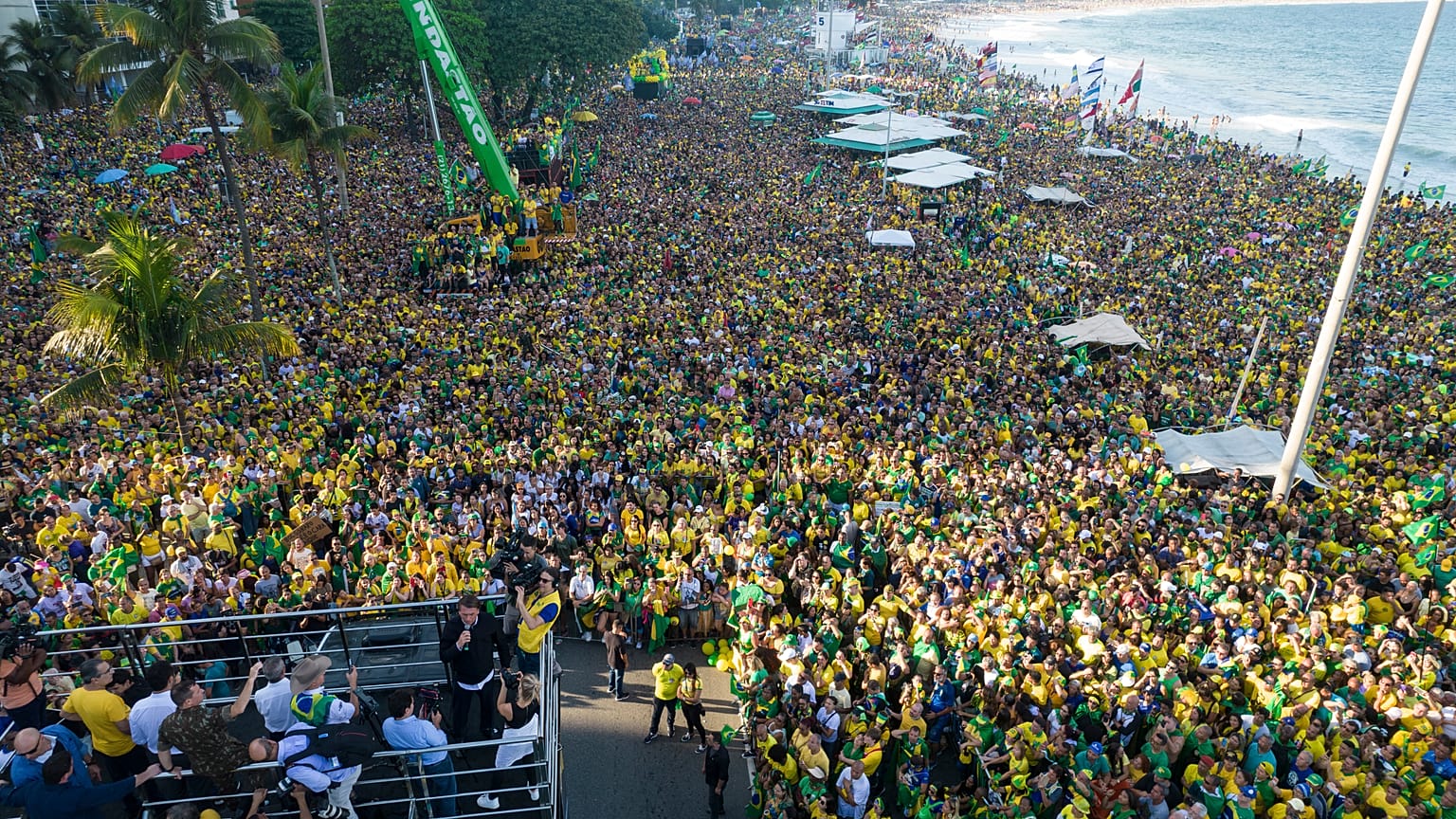 President Jair Bolsonaro delivers a speech to supporters at Copacabana beach during the independence bicentennial celebrations in Rio de Janeiro, Brazil, 7 Sept 2022