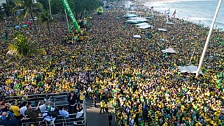 President Jair Bolsonaro delivers a speech to supporters at Copacabana beach during the independence bicentennial celebrations in Rio de Janeiro, Brazil, 7 Sept 2022