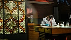 Travail sur un vitrail de la cathédrale Notre-Dame dans un atelier de Cologne, le 26 octobre 2022. 