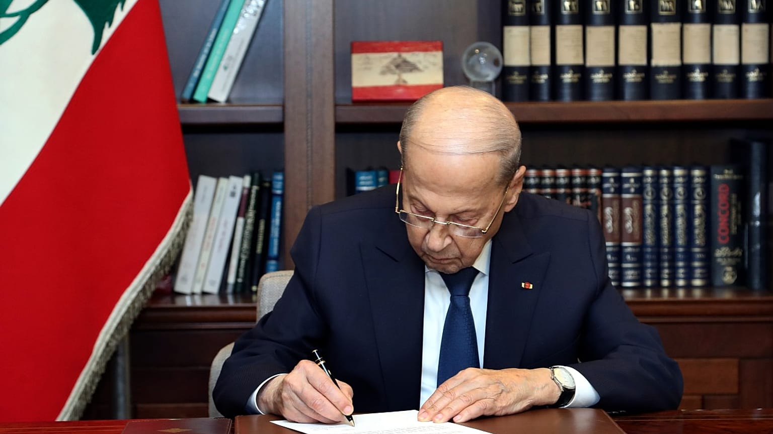 الرئيس اللبناني ميشال عون في القصر الرئاسي في بيروت بلبنان.