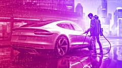 An illustration of a person charging their electric car