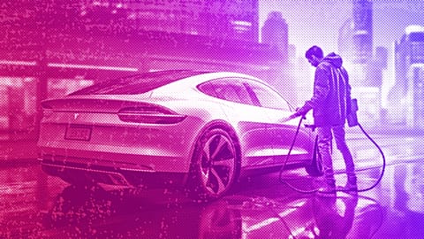 An illustration of a person charging their electric car